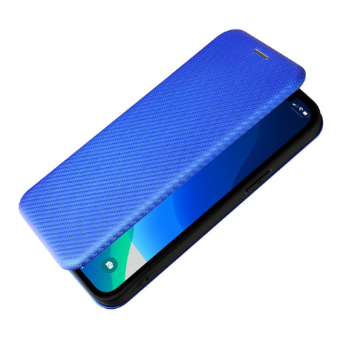 Texture de fibre de carbone Magnétique Horizontal Horizontal TPU + PC + Coque en cuir PU avec emplacement de carte pour iPhone 13 (bleu) SH603C259-07