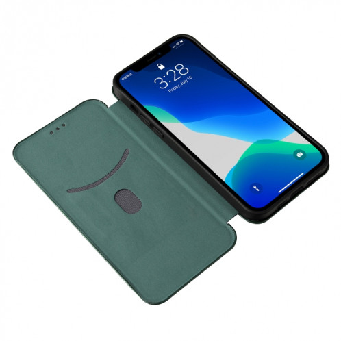 Texture de fibre de carbone Magnétique Horizontal Horizontal TPU + PC + étui en cuir PU avec emplacement de carte pour iPhone 13 (vert) SH603D705-07