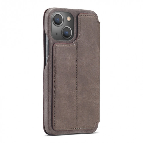 LC.IMEEKE HON HON Série antique Horizontale Flip Coating Hool avec support et fente pour carte pour iPhone 13 (Café) SL802C1220-07