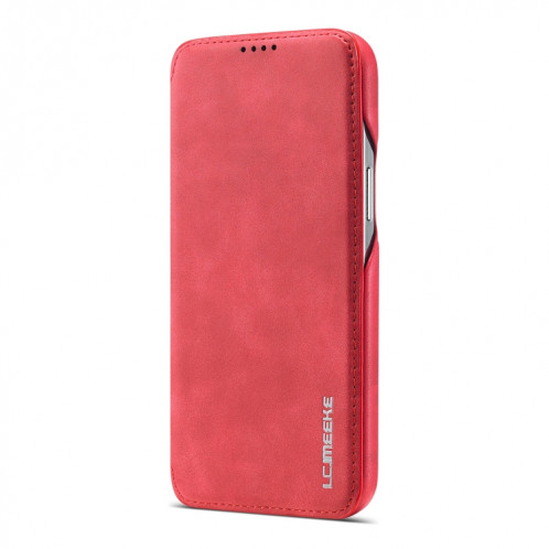 LC.IMEEKE HON HON Série Ancienne Série Horizontale Flip Coating avec support et emplacement de carte pour iPhone 13 Pro (rouge) SL803B1012-07