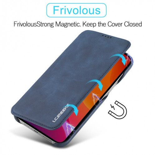 LC.IMEEKE HON HON Série Ancienne Série Horizontale Flip Coating avec support et emplacement de carte pour iPhone 13 Pro (Bleu) SL803D1163-07
