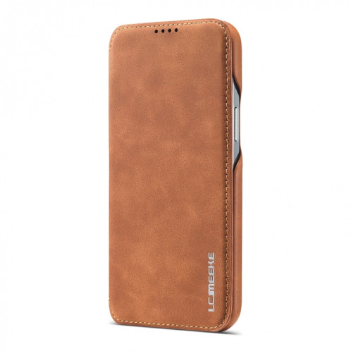 LC.IMEEKE HON HON Série Ancienne Série Horizontale Flip Coating avec support et fente de carte pour iPhone 13 Pro (Brown) SL803E1716-07