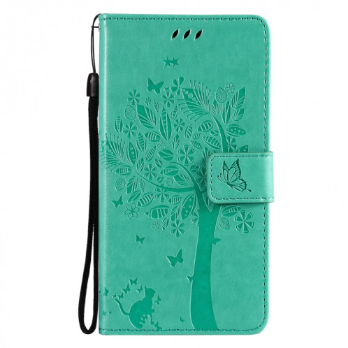 Tree & Cat motif pressé Impression Horizontale Flip PU Coque en cuir PU avec support & carte Slots & Portefeuille et longe pour iPhone 13 (Vert) SH902A1721-07
