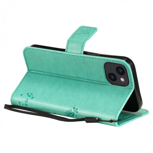 Tree & Cat motif pressé Impression Horizontale Flip PU Coque en cuir PU avec support & carte Slots & Portefeuille et longe pour iPhone 13 (Vert) SH902A1721-07