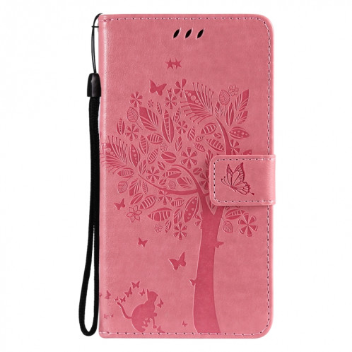 Tree & Cat motif pressé Impression Horizontale Flip PU Housse en cuir PU avec porte-carte et portefeuille et lanière pour iPhone 13 (rose) SH902C521-07