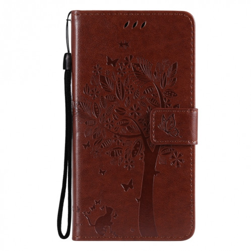 Tree & Cat motif pressé Impression Horizontale Flip PU Coque en cuir PU avec support & carte Slots & Portefeuille et longe pour iPhone 13 (Brown) SH902D531-07