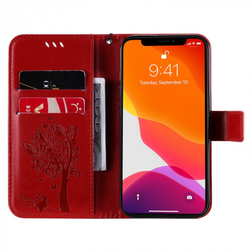 ARBRE & CAT Motif pressé Impression Horizontale Flip PU Coque en cuir PU avec support & carte Slots & Portefeuille et longe pour iPhone 13 (rouge) SH902E624-07