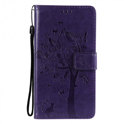 Tree & Cat motif pressé Impression Horizontale Flip PU Coque en cuir PU avec support & carte Slots & Portefeuille et longe pour iPhone 13 (violet) SH902L1366-07
