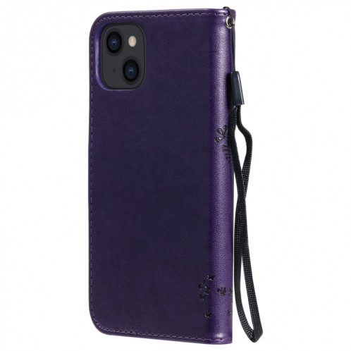 Tree & Cat motif pressé Impression Horizontale Flip PU Coque en cuir PU avec support & carte Slots & Portefeuille et longe pour iPhone 13 (violet) SH902L1366-07
