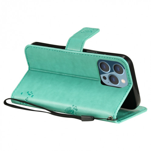 Modèle d'arbre et de chat imprimé imprimé horizontal case en cuir PU avec support et carte de portefeuille et portefeuille et longe pour iPhone 13 Pro (Vert) SH903A1595-07