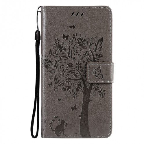 Tree & Cat Motif pressé Impression Horizontale Flip PU Coque en cuir PU avec support & carte Slots & Portefeuille et longe pour iPhone 13 PRO (gris) SH903B1650-07