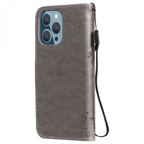 Tree & Cat Motif pressé Impression Horizontale Flip PU Coque en cuir PU avec support & carte Slots & Portefeuille et longe pour iPhone 13 PRO (gris) SH903B1650-07