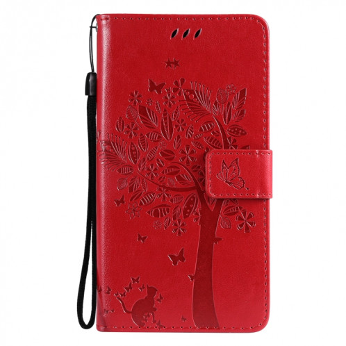 Tree & Cat motif pressé Impression Horizontale Flip PU Coque en cuir PU avec support & carte Slots & Portefeuille et longe pour iPhone 13 Pro (rouge) SH903E298-07