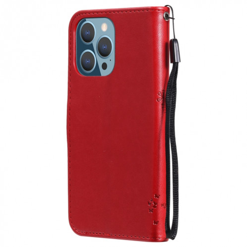Tree & Cat motif pressé Impression Horizontale Flip PU Coque en cuir PU avec support & carte Slots & Portefeuille et longe pour iPhone 13 Pro (rouge) SH903E298-07
