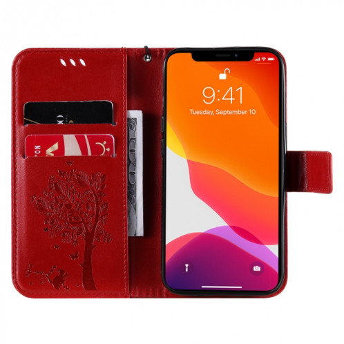 Tree & Cat motif pressé Impression Horizontale Flip PU Coque en cuir PU avec support & carte Slots & Portefeuille et longe pour iPhone 13 Pro (rouge) SH903E298-07