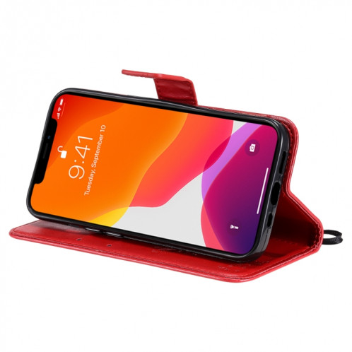 Tree & Cat motif pressé Impression Horizontale Flip PU Coque en cuir PU avec support & carte Slots & Portefeuille et longe pour iPhone 13 Pro (rouge) SH903E298-07