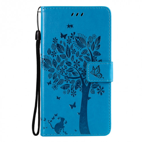 Modèle d'arbres et de chat imprimé imprimé horizontal case en cuir PU avec support et portefeuille de cartes et portefeuille et longe pour iPhone 13 Pro (Bleu) SH903F813-07