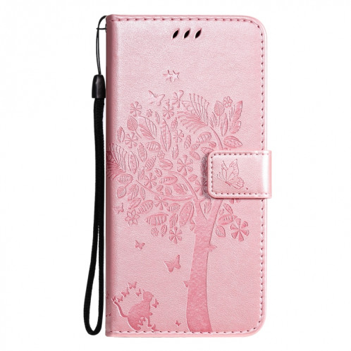 Tree & Cat motif pressé Impression Horizontale Flip PU Coque en cuir PU avec support & carte Slots & Portefeuille et longe pour iPhone 13 Pro (Rose Gold) SH903G1355-07