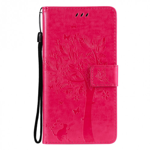 Modèle d'arbre et de chat imprimé imprimé horizontal horizontal case en cuir PU avec support et carte de portefeuille et portefeuille et longe pour iPhone 13 Pro (Rose Rouge) SH903H439-07