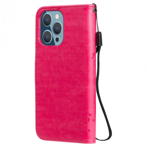 Modèle d'arbre et de chat imprimé imprimé horizontal horizontal case en cuir PU avec support et carte de portefeuille et portefeuille et longe pour iPhone 13 Pro (Rose Rouge) SH903H439-07