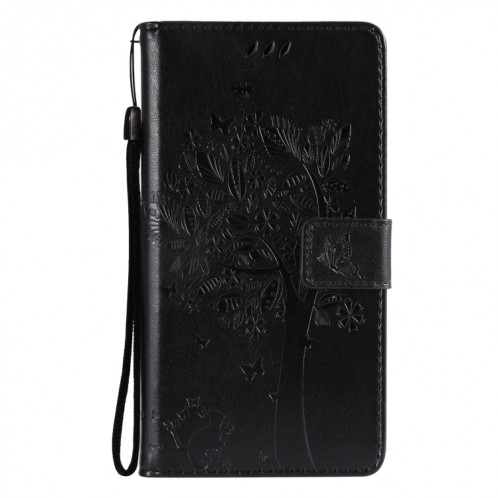 Tree et chat motif pressé Impression Horizontale Flip PU Housse en cuir PU avec support & carte Slots & Portefeuille et longe pour iPhone 13 PRO (Noir) SH903I1610-07