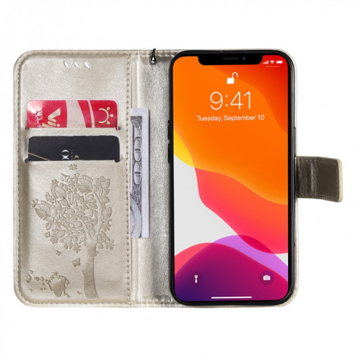 Modèle d'arbre et de chat imprimé imprimé horizontal case en cuir PU avec support & carte Slots & Portefeuille et longe pour iPhone 13 Pro (Or) SH903K766-07