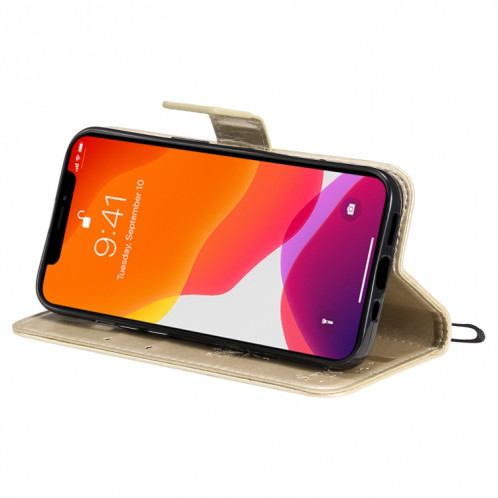 Modèle d'arbre et de chat imprimé imprimé horizontal case en cuir PU avec support & carte Slots & Portefeuille et longe pour iPhone 13 Pro (Or) SH903K766-07