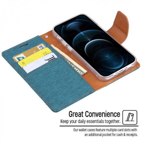 HOOSPERY Toile Diary Toile Texture Texture Horizontale Étui en cuir PU avec porte-cartes et portefeuille pour iPhone 13 (bleu marine) SG602B358-07