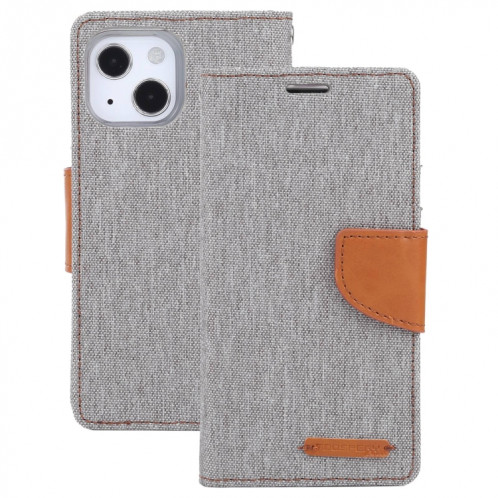 HOBOSPERY Toile Diary Toile Texture Horizontale Flip PU Coque en cuir PU avec porte-cartes et portefeuille pour iPhone 13 (gris) SG602C769-07