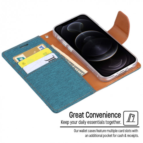 HOBOSPERY Toile Diary Toile Texture Texture Horizontale Étui en cuir PU avec support & carte Slots & Portefeuille pour iPhone 13 Pro (Vert) SG603D1530-07