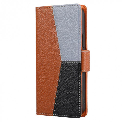 Litchi Texture Couleur Assortiment Horizontal Flip Cuir Coffret avec machines à sous cartes et portefeuille et cadre photo pour iPhone 13 PRO (Brown) SH703F762-07