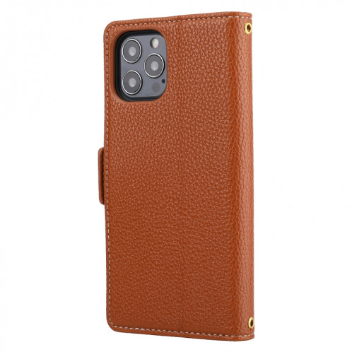 Litchi Texture Couleur Assortiment Horizontal Flip Cuir Coffret avec machines à sous cartes et portefeuille et cadre photo pour iPhone 13 PRO (Brown) SH703F762-07