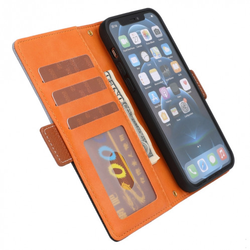 Litchi Texture Couleur Assortiment Horizontal Flip Cuir Coffret avec machines à sous cartes et portefeuille et cadre photo pour iPhone 13 PRO (Brown) SH703F762-07