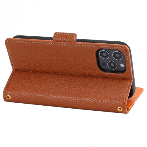 Litchi Texture Couleur Assortiment Horizontal Flip Cuir Coffret avec machines à sous cartes et portefeuille et cadre photo pour iPhone 13 PRO (Brown) SH703F762-07