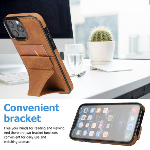 Boîtier protecteur ultra-mince antichoc avec support et métal Fonction magnétique pour iPhone 13 Pro (Brown) SH903C1871-07