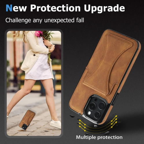 Boîtier protecteur ultra-mince antichoc avec support et métal Fonction magnétique pour iPhone 13 Pro (Brown) SH903C1871-07