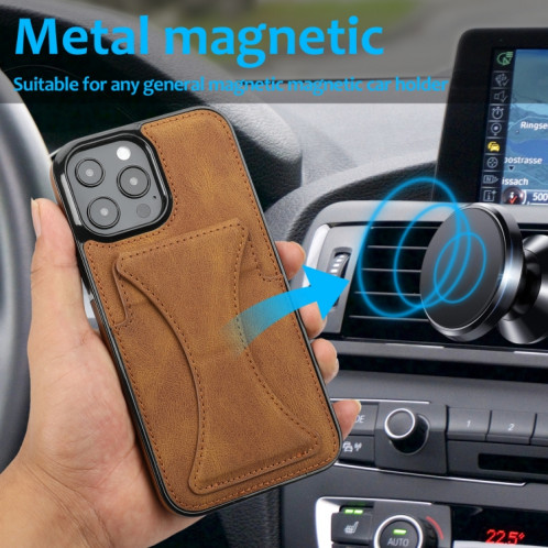 Boîtier protecteur ultra-mince antichoc avec support et métal Fonction magnétique pour iPhone 13 Pro (Brown) SH903C1871-07
