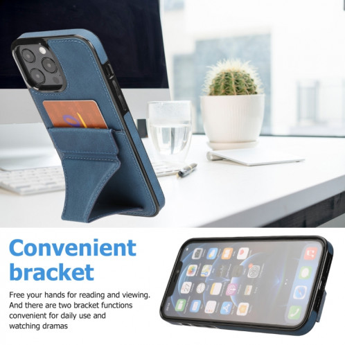 Boîtier de protection anti-achats ultra-mince avec support et fonction magnétique métallique pour iPhone 13 Pro (Bleu) SH903E1611-07