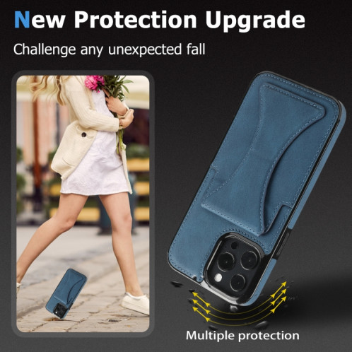 Boîtier de protection anti-achats ultra-mince avec support et fonction magnétique métallique pour iPhone 13 Pro (Bleu) SH903E1611-07