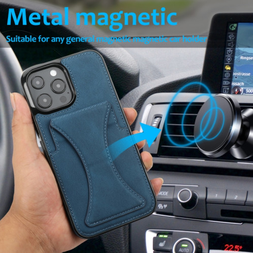 Boîtier de protection anti-achats ultra-mince avec support et fonction magnétique métallique pour iPhone 13 Pro (Bleu) SH903E1611-07
