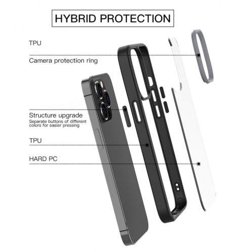 Ming Shield Hybrid Case transparent transparent givré de TPU + TPU Case antichoc pour iPhone 13 Pro (Noir) SH303A554-08