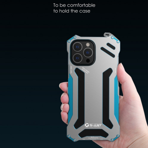 Étui de protection des métaux de métaux d'armure R-juste antichoc pour iPhone 13 Pro (Bleu) SR903B82-07