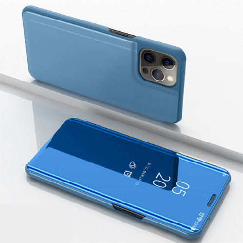 Miroir plaqué Horizontal Flip Cuir Case avec support pour iPhone 13 Pro (Bleu) SH603E748-07