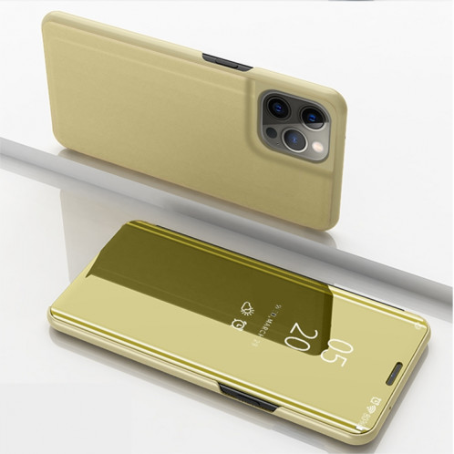 Miroir Plated Miroir Horizontal Flip Cuir Case avec support pour iPhone 13 Pro (Gold) SH603F1618-07