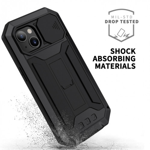 Caméra coulissante R-Just Caméra anti-poussière anti-poussière anti-poussière anti-poussière anti-poussière avec support pour iPhone 13 (noir) SR902A1741-07