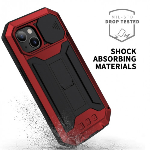 Caméra coulissante R-Just Caméra anti-poussière imperméable à l'imperméable à la poussière + cas de protection en silicone avec support pour iPhone 13 (rouge) SR902B743-07