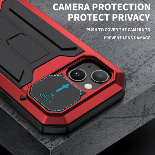 Caméra coulissante R-Just Caméra anti-poussière imperméable à l'imperméable à la poussière + cas de protection en silicone avec support pour iPhone 13 (rouge) SR902B743-07