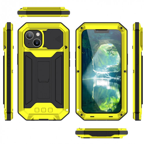 Caméra coulissante R-Just Caméra imperméable à l'eau imperméable à la poussière anti-poussière + étui de protection en silicone avec support pour iPhone 13 (jaune) SR902C1079-07