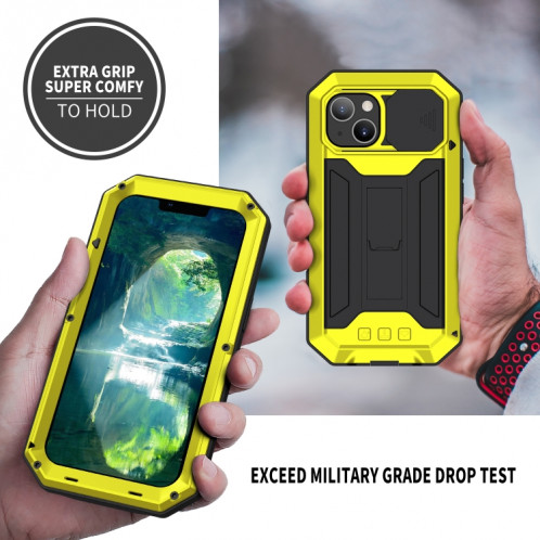 Caméra coulissante R-Just Caméra imperméable à l'eau imperméable à la poussière anti-poussière + étui de protection en silicone avec support pour iPhone 13 (jaune) SR902C1079-07