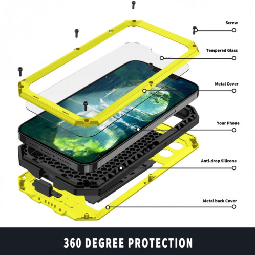 Caméra coulissante R-Just Caméra imperméable à l'eau imperméable à la poussière anti-poussière + étui de protection en silicone avec support pour iPhone 13 (jaune) SR902C1079-07